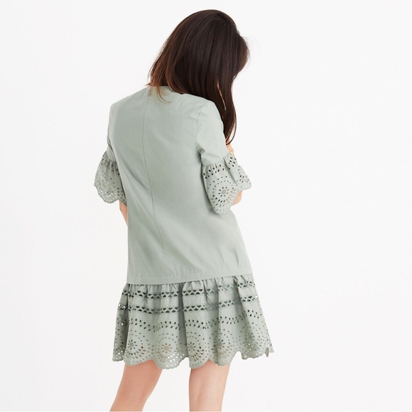Madewell Eyelet Drop-Waist Dress Dusty Patina Cotton Lace Sage Green Small S - Picture 3 of 10